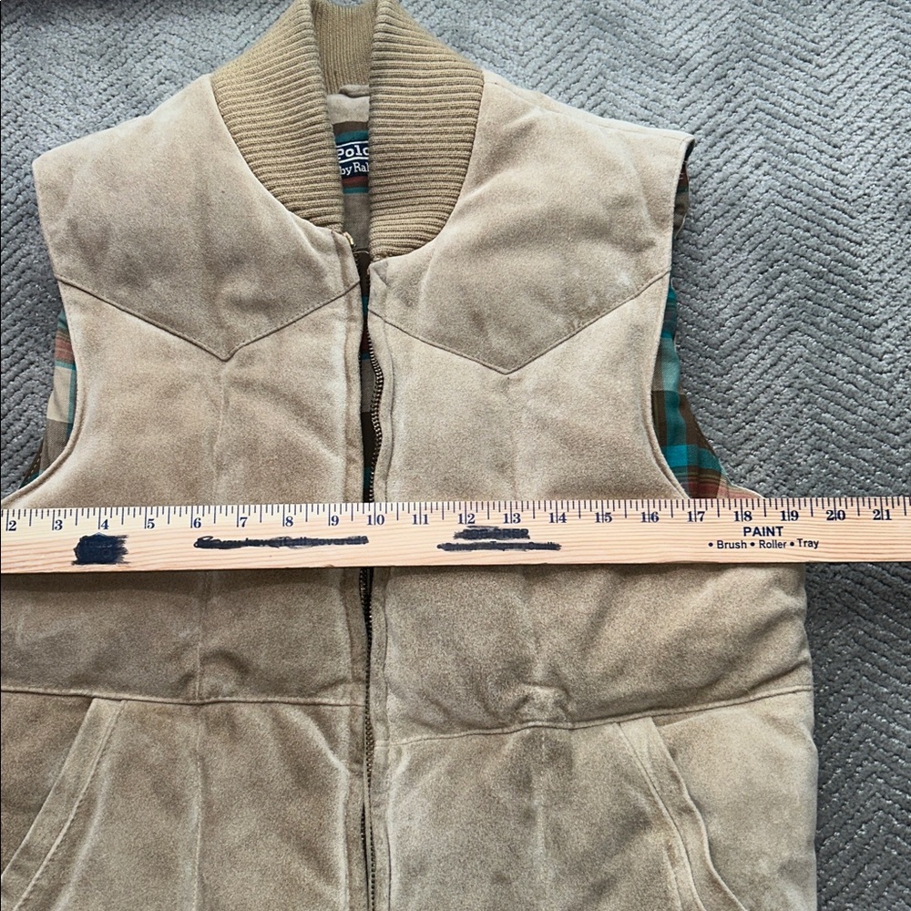 Polo Ralph Lauren Mens Suede Leather Vest Plaid Lined Puffer Down/Feather Fill S - Picture 9 of 10